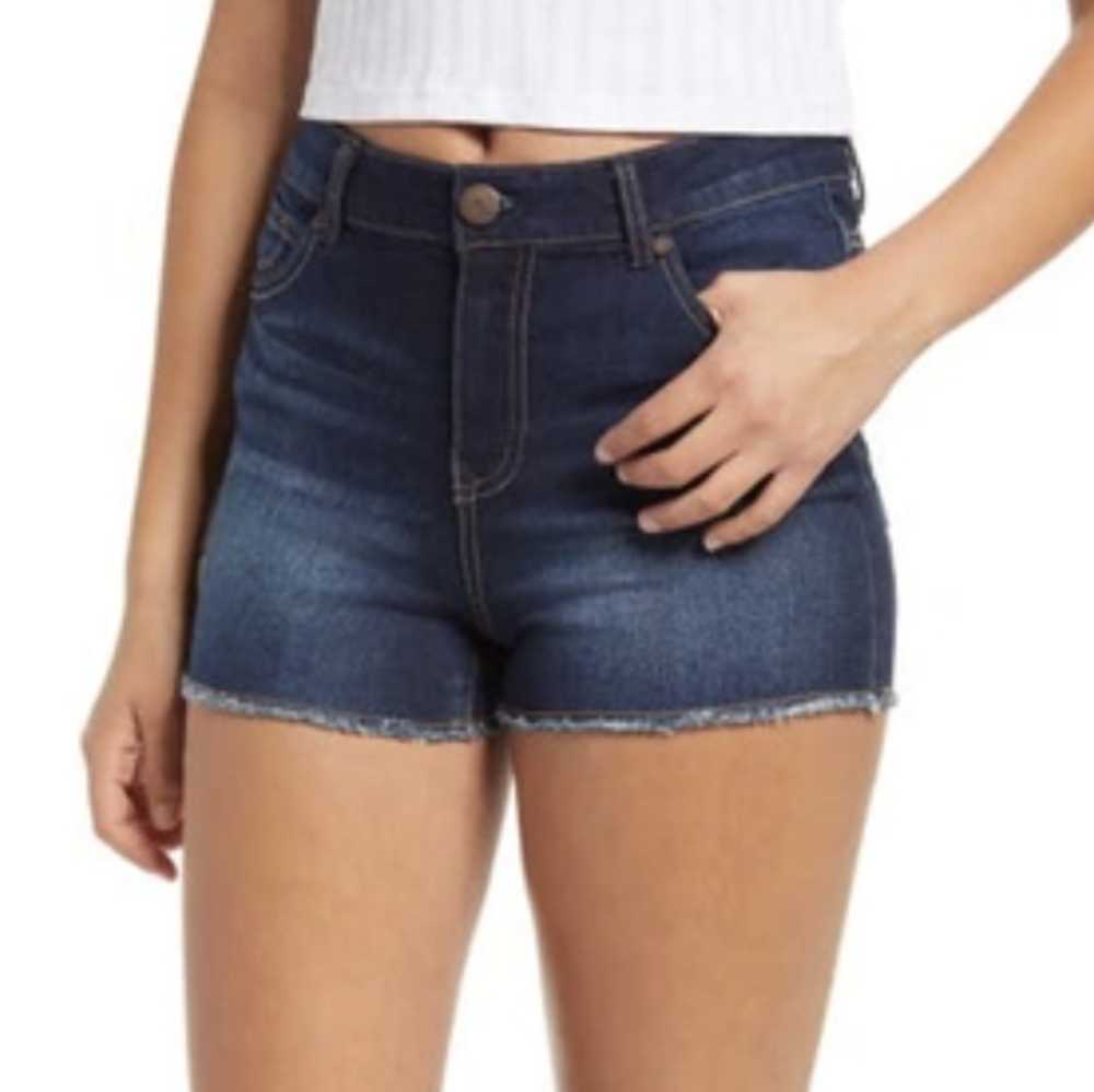 1822 Denim RE:Denim High Waist Fray Hem Shorts